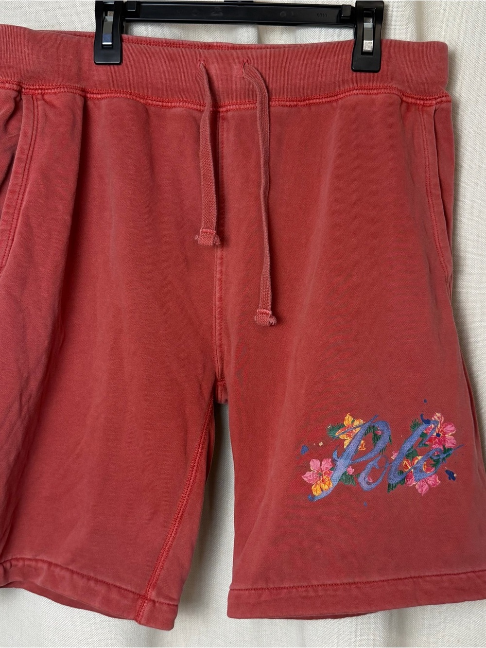 Ralph Lauren Coral Red Floral-Logo Drawstring Hybrid Shorts
